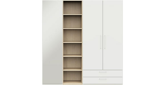 KLEIDERSCHRANK 3-türig Weiß, Eichefarben  - Edelstahlfarben/Eichefarben, Design, Glas/Holzwerkstoff (202,6/213,6/59,3cm) - Cantus