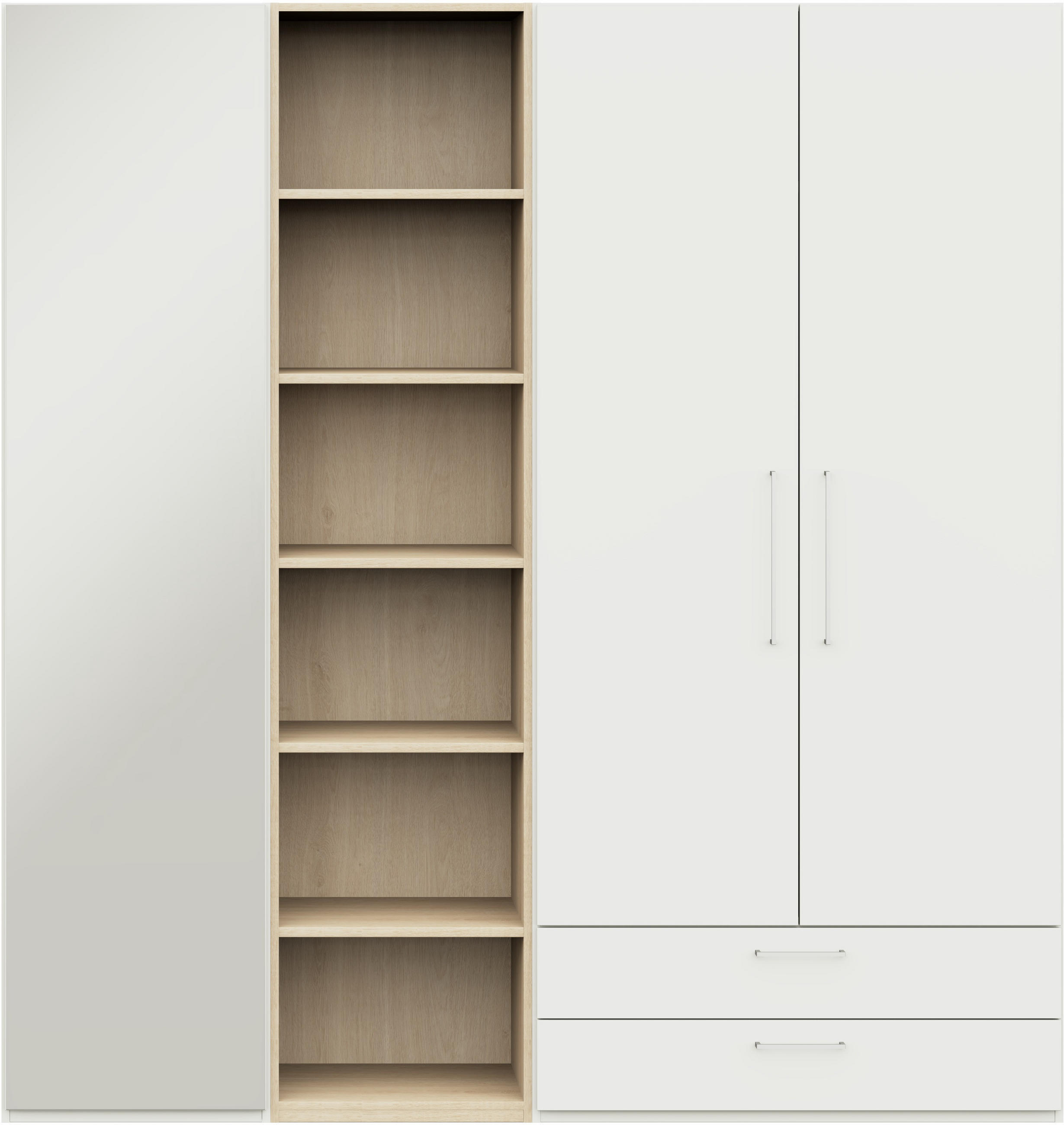 KLEIDERSCHRANK 3-türig Weiß, Eichefarben  - Edelstahlfarben/Eichefarben, Design, Glas/Holzwerkstoff (202,6/213,6/59,3cm) - Cantus