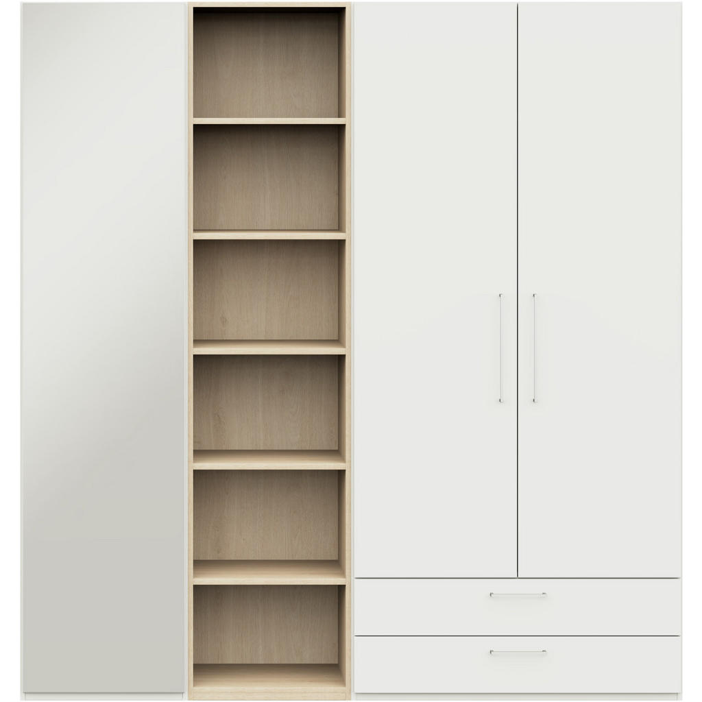 Thumbnail - Cantus Kleiderschrank, Weiß, Eiche, Metall, 11 Fächer, 2 Schubladen, 202.6x213.6x59.3 cm, Made in Germany, in verschiede...