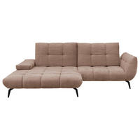 ECKSOFA Hellbraun Flachgewebe Rücken echt, Sitztiefenverstellung  - Hellbraun/Schwarz, KONVENTIONELL, Textil/Metall (211/273cm) - SetOne by Musterring