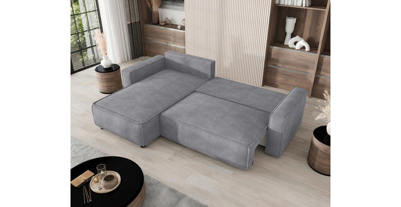ECKSOFA Grau Cord Zierkissen, Rückenkissen, Bettkasten, Schlaffunktion, Rücken echt, Liegefläche im Originalstoff  - Schwarz/Grau, MODERN, Kunststoff/Textil (190/280cm) - Carryhome