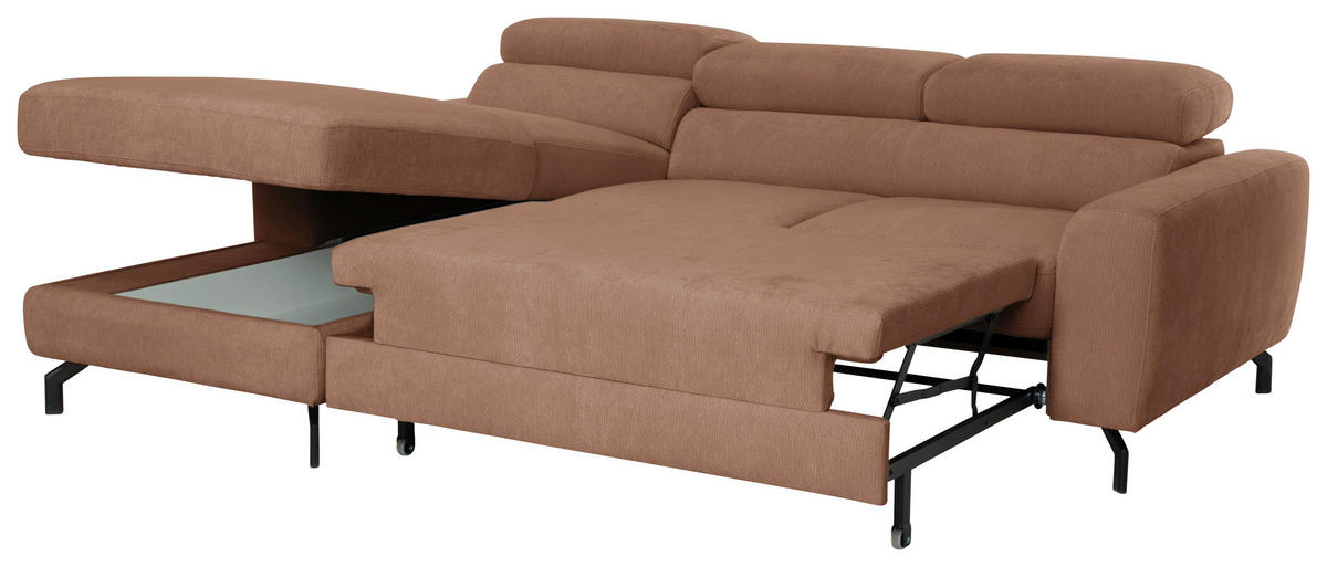 ECKSOFA Chenille Altrosa  - Schwarz/Altrosa, Design, Textil/Metall (177/226cm) - Livetastic