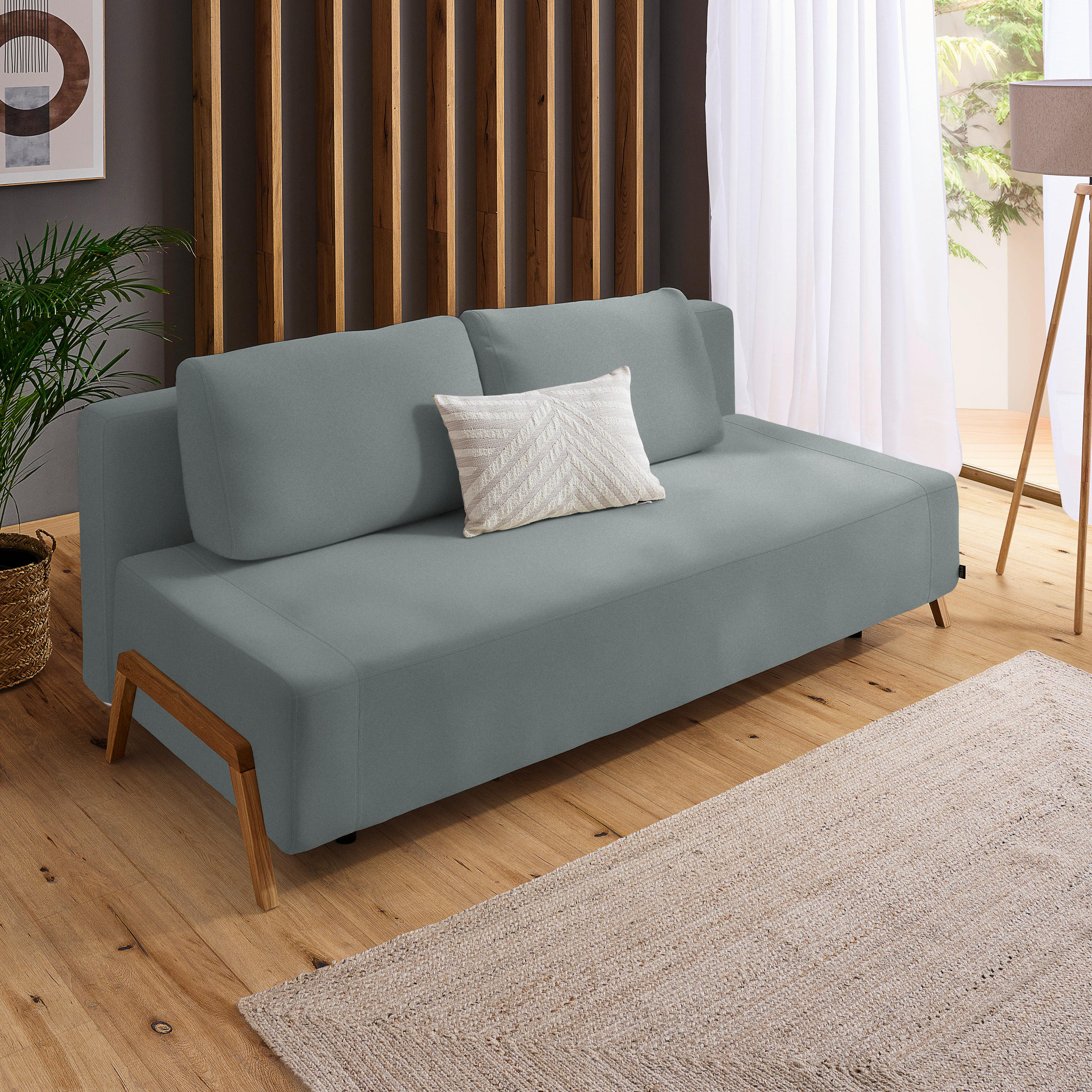 SCHLAFSOFA Mikrofaser Grau  - Naturfarben/Grau, Design, Holz/Textil (211/88/102cm) - Niels Andersson