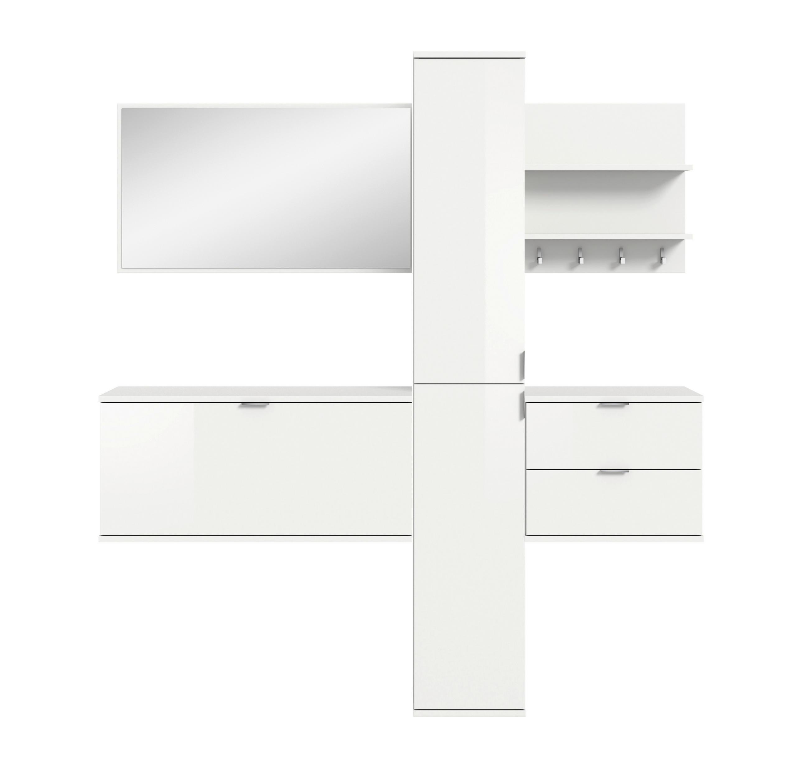 GARDEROBE 5-teilig  - Weiss Hochglanz/Weiss, Design, Holzwerkstoff (174cm) - Livetastic
