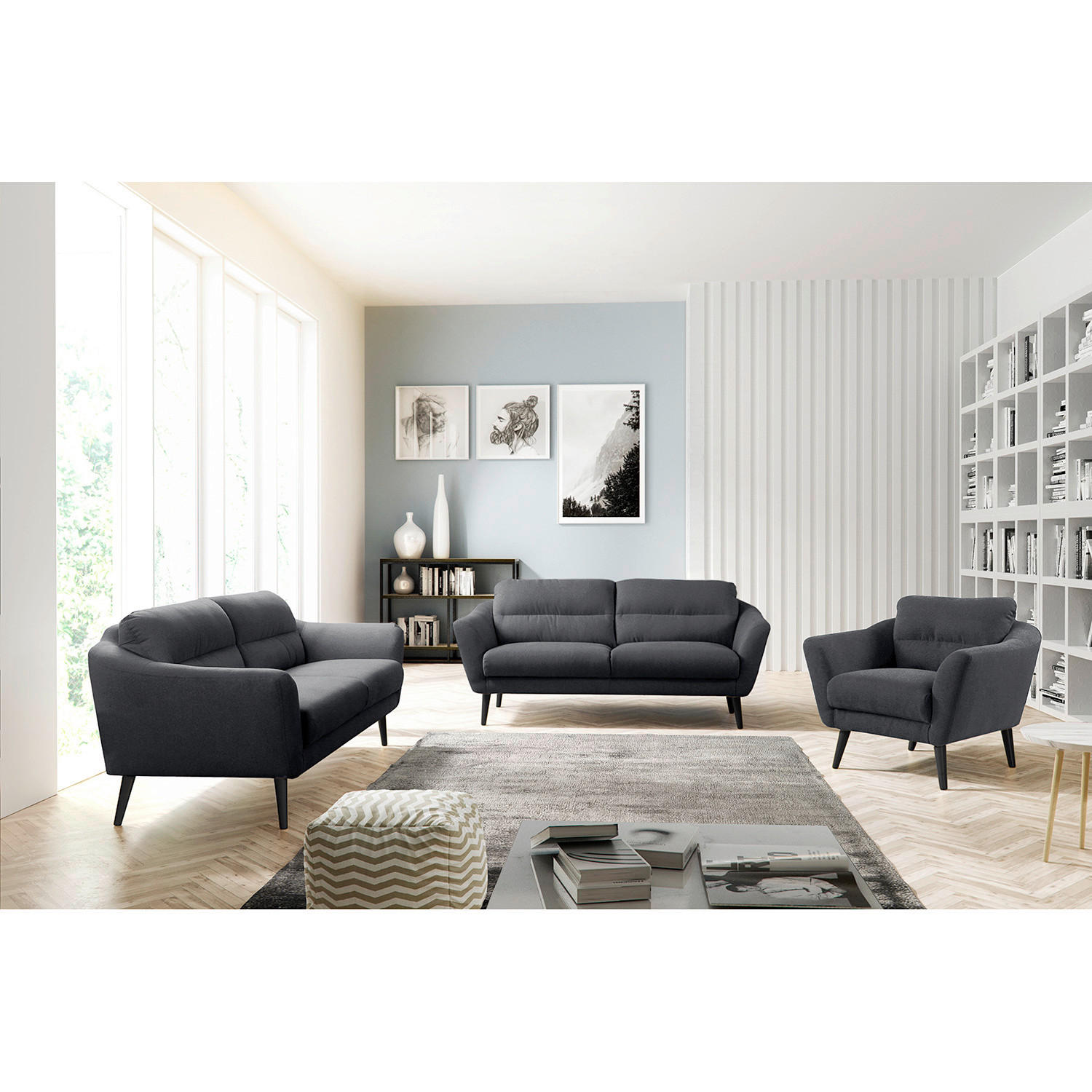 SESSEL in Webstoff Anthrazit  - Anthrazit/Schwarz, Design, Holz/Textil (92/87/88cm) - Livetastic