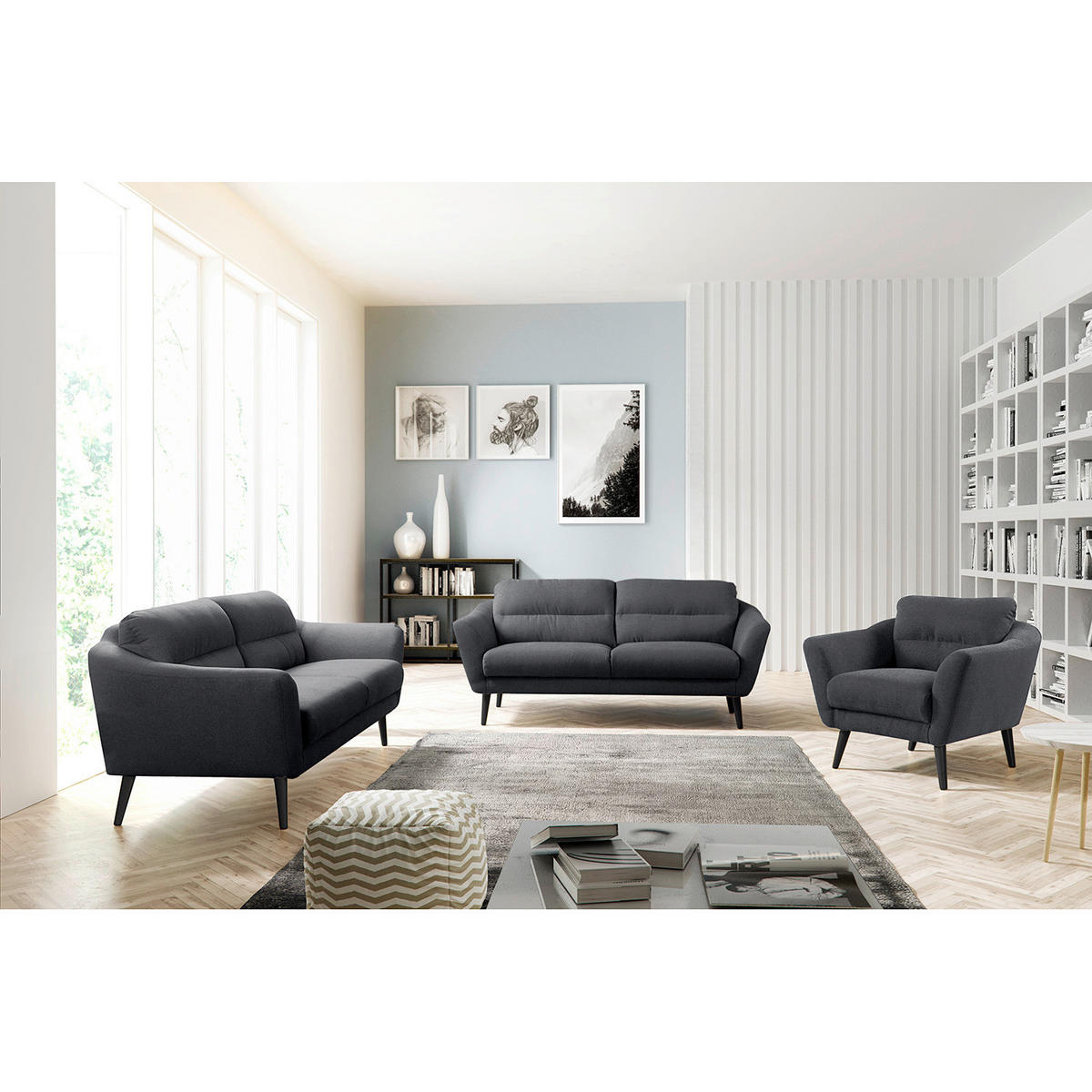 SESSEL in Webstoff Anthrazit  - Anthrazit/Schwarz, Design, Holz/Textil (92/87/88cm) - Livetastic
