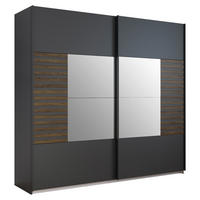 SCHWEBETÜRENSCHRANK Dunkelgrau, Transparent, Eiche dunkel  - Eiche dunkel/Dunkelgrau, Modern, Holzwerkstoff/Metall (226/210/62cm) - Rauch Möbel