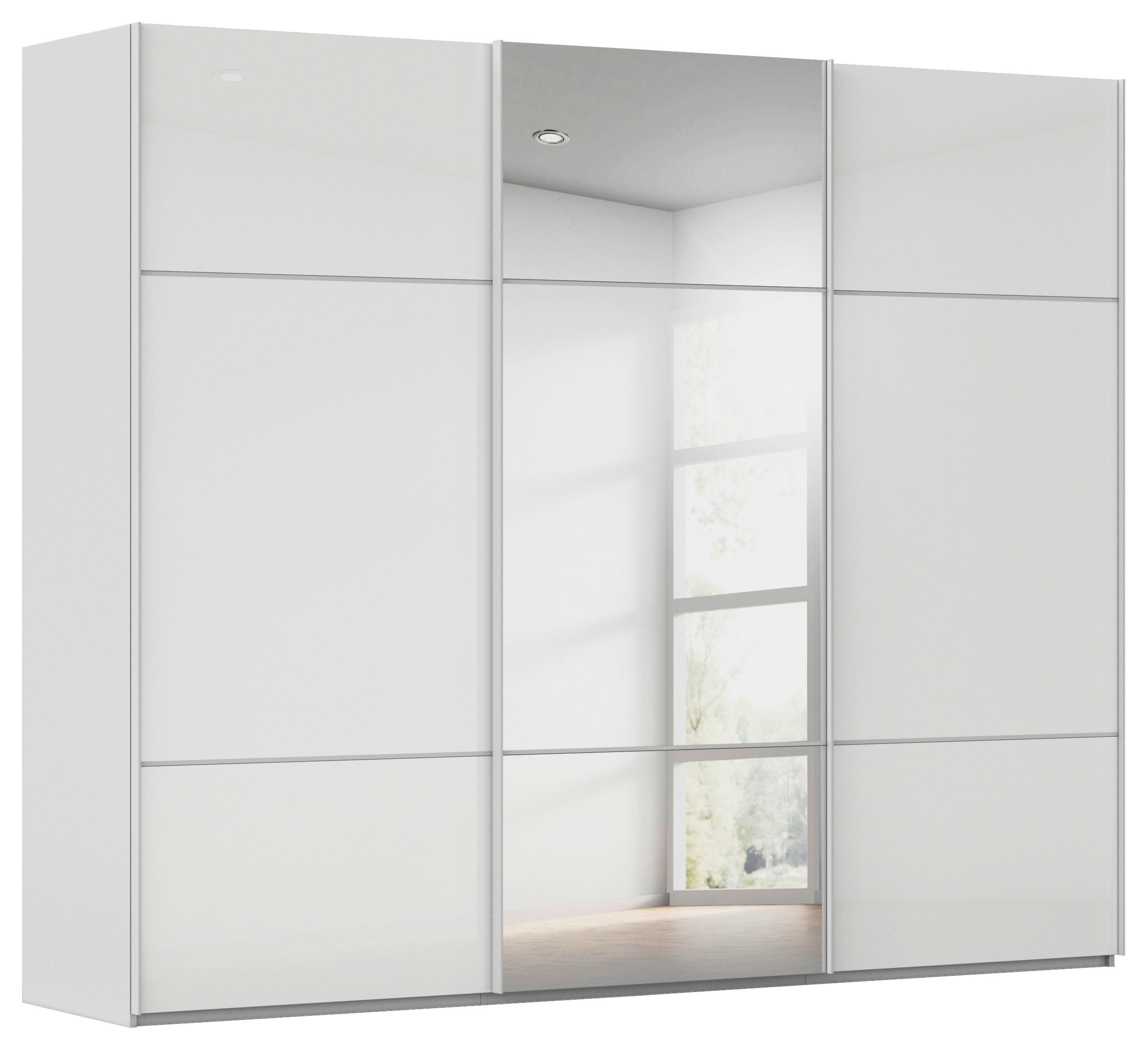 SCHWEBETÜRENSCHRANK 242/223/68 cm,  in Grau, Weiß, 3 Tür(en)  - Weiß/Grau, KONVENTIONELL, Glas/Holzwerkstoff (242/223/68cm) - Novel