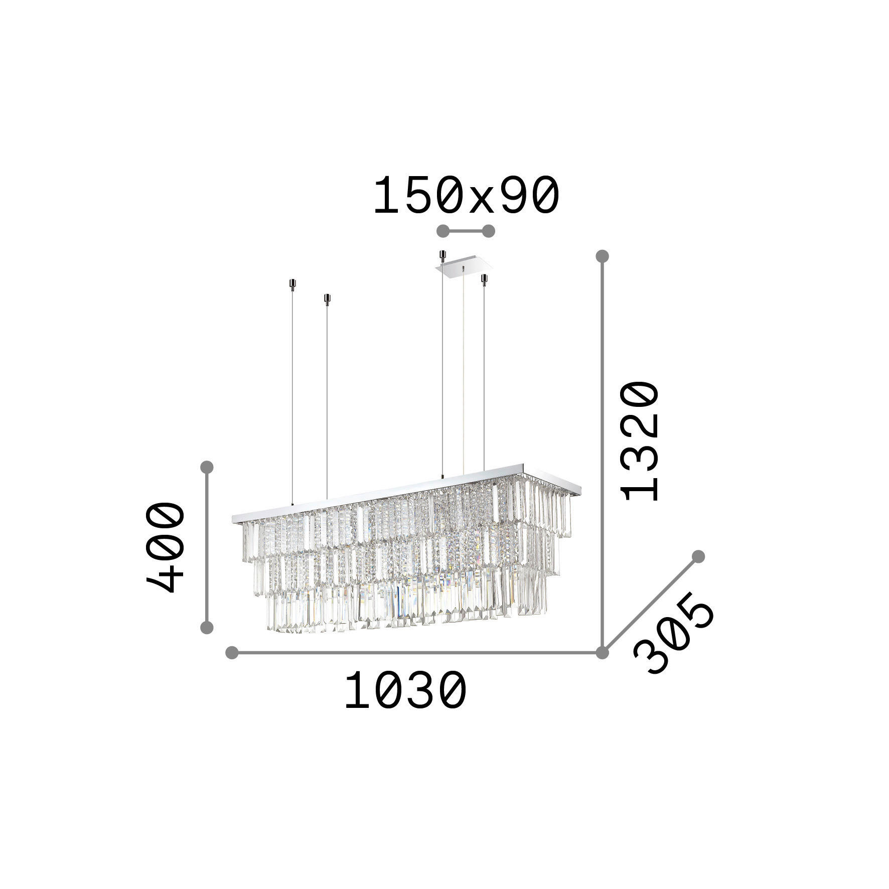 HÄNGELEUCHTE 103/65-132/30,5 cm  - Goldfarben, KONVENTIONELL, Glas/Metall (103/65-132/30,5cm) - Ideal Lux