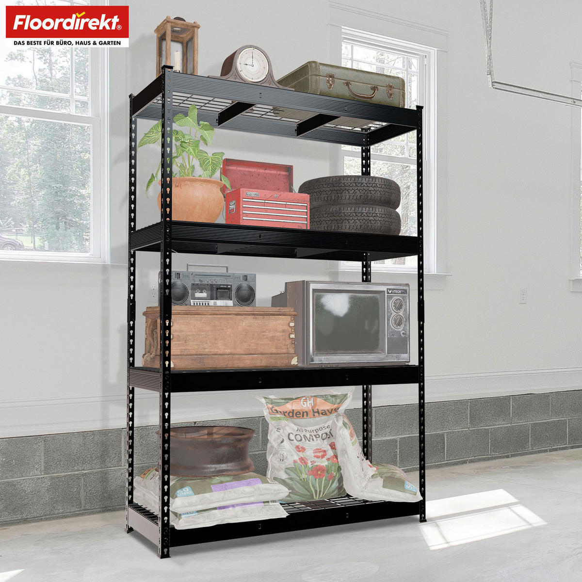 SCHWERLASTREGAL 90/180/60 cm  - Schwarz, Basics, Metall (90/180/60cm) - Floordirekt