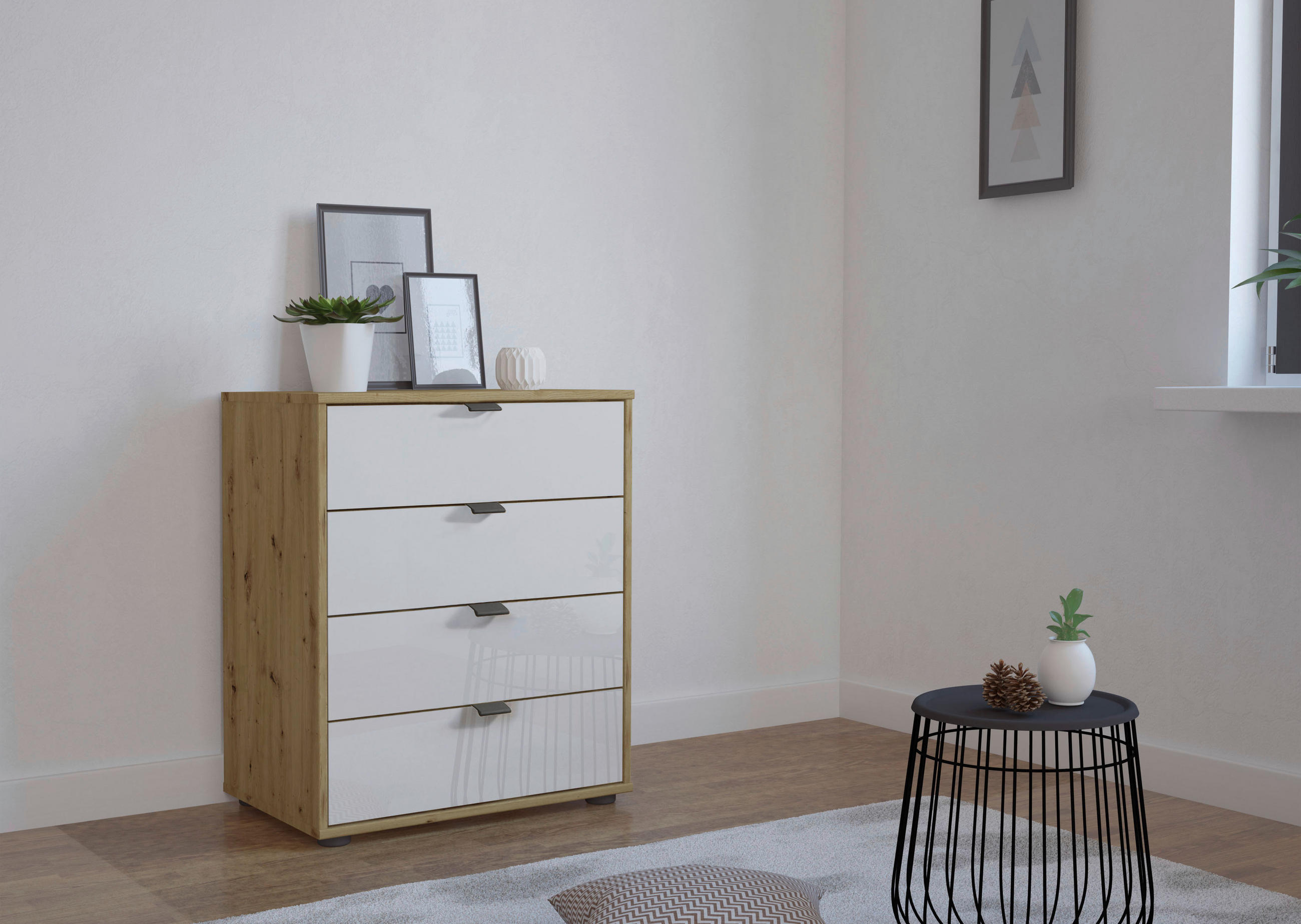 KOMMODE  in 40/70/43 cm  - Schieferfarben/Eiche Bianco, KONVENTIONELL, Glas/Holzwerkstoff (40/70/43cm) - Dieter Knoll