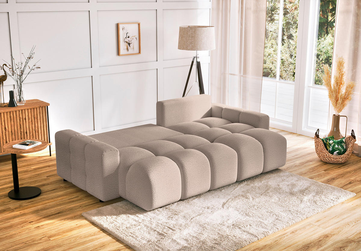 ECKSOFA Luki Taupe Bouclé  - Taupe/Schwarz, Design, Kunststoff/Textil (233/142cm) - Livetastic