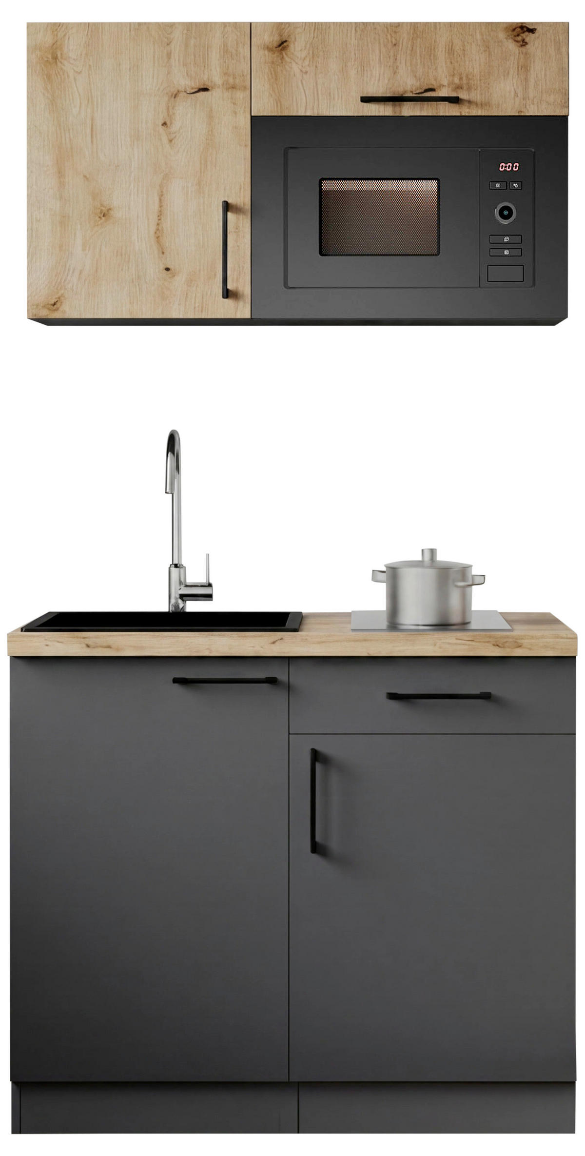 MINIKÖK 100 cm   i grå, ek Artisan  - ek Artisan/grå, Trend, metall/trämaterial (100cm) - Respekta