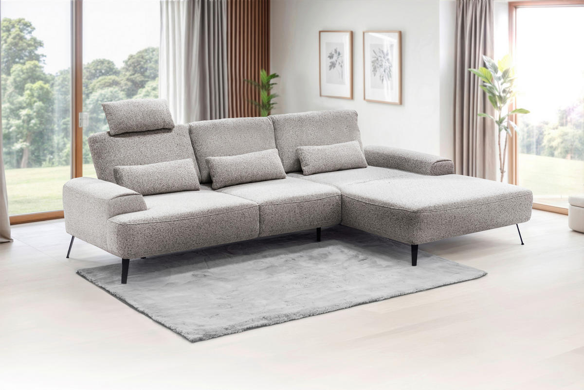 ECKSOFA in Flachgewebe Beige  - Beige/Schwarz, Design, Textil/Metall (305/178cm) - Livetastic