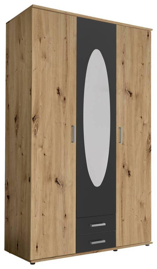 DREHTÜRENSCHRANK 120/195/55 cm 3-türig Graphitfarben, Eiche Artisan  - Graphitfarben/Alufarben, Basics, Glas/Holzwerkstoff (120/195/55cm) - P & B