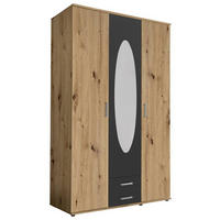 DREHTÜRENSCHRANK 120/195/55 cm 3-türig Graphitfarben, Eiche Artisan  - Graphitfarben/Alufarben, Basics, Glas/Holzwerkstoff (120/195/55cm) - P & B