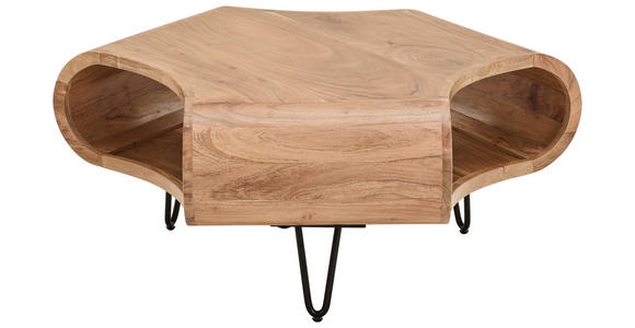 COUCHTISCH Akazie vollmassiv 95/95/39 cm sechseckig Schwarz, Akaziefarben - Schwarz/Akaziefarben, Design, Holz/Metall (95/95/39cm) - Carryhome