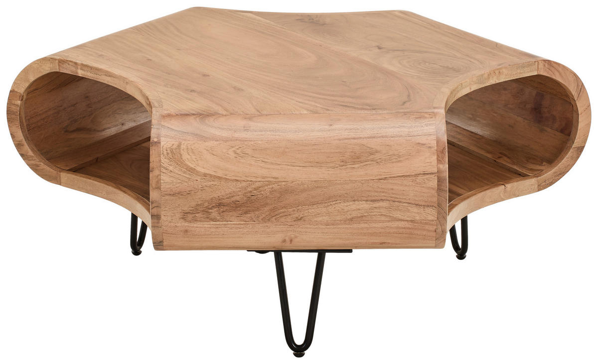 COUCHTISCH Akazie vollmassiv 95/95/39 cm sechseckig Schwarz, Akaziefarben  - Schwarz/Akaziefarben, Design, Holz/Metall (95/95/39cm) - Carryhome