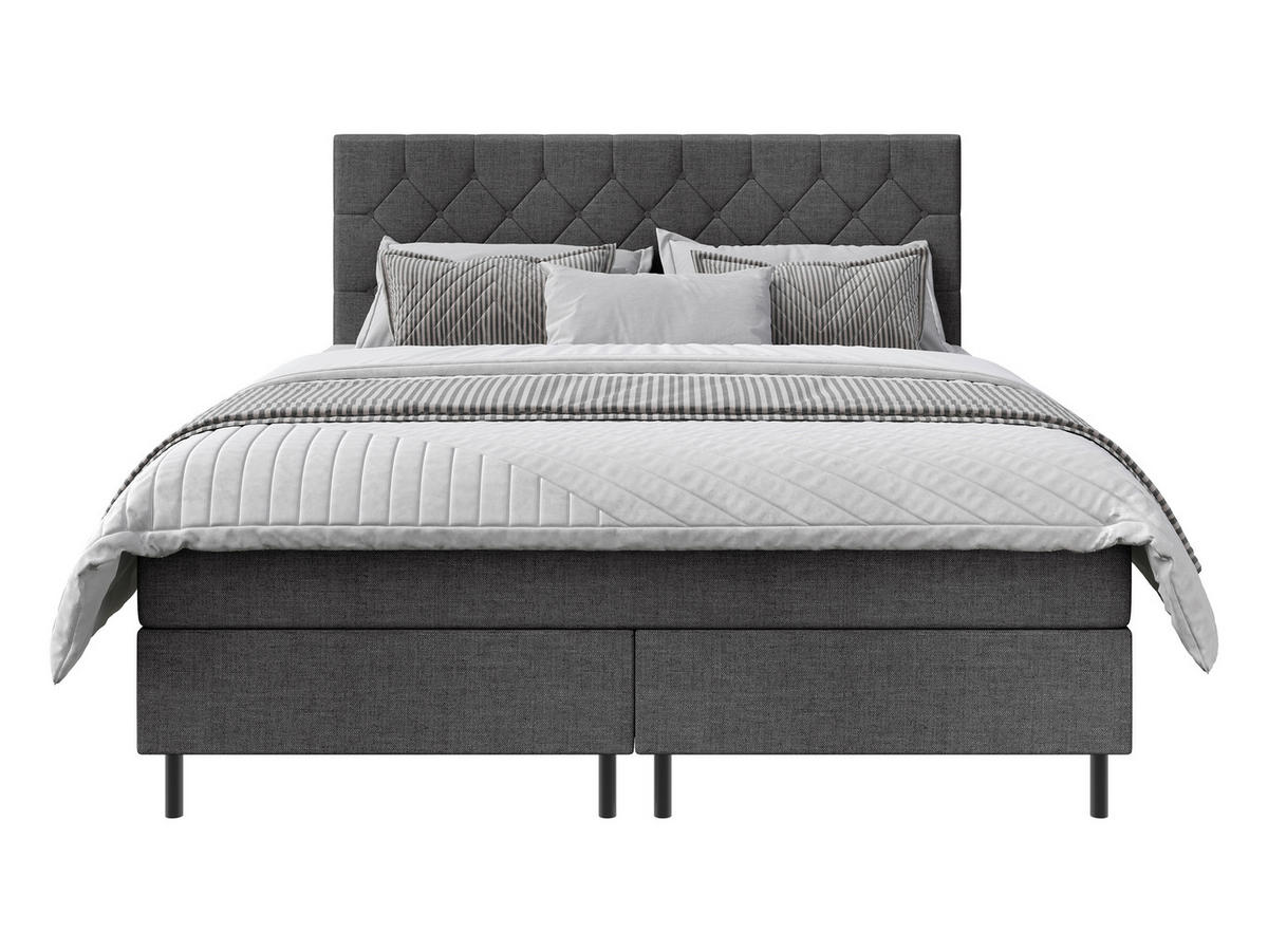 BOXSPRINGBETT 160/200 cm,  in Anthrazit, Matratze, Topper, H2 + H2 = mittel  - Anthrazit/Schwarz, KONVENTIONELL, Textil/Metall (160/200cm) - Chameo