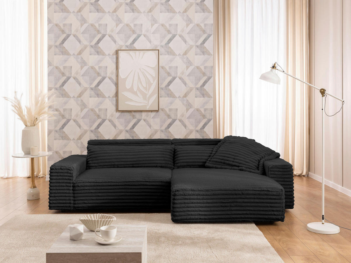 ECKSOFA Curduroy in Cord Anthrazit Rückenkissen  251/142 cm  - Anthrazit/Schwarz, Design, Kunststoff/Textil (251/142cm) - P & B