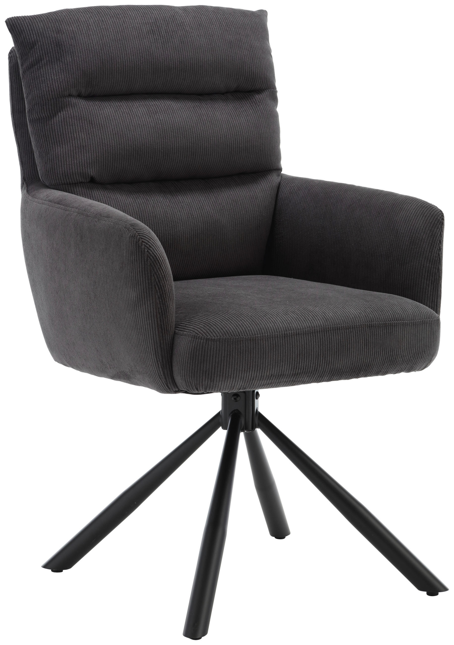 ARMLEHNSTUHL  Stoffauswahl, Sitzfläche 180° drehbar, automatische Rückholfunktion Cord  - Anthrazit/Schwarz, KONVENTIONELL, Textil/Metall (58/94/67cm) - Boxxx