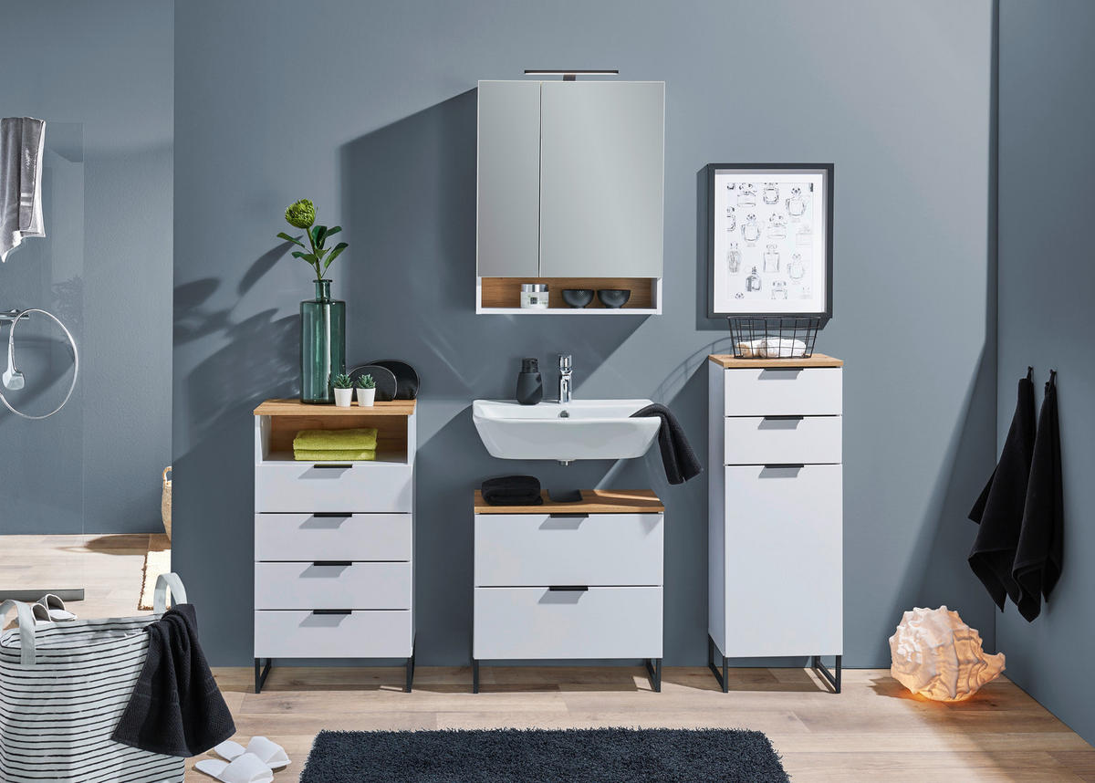 WASCHBECKENUNTERSCHRANK 60/60/35 cm  - Eichefarben/Schwarz, KONVENTIONELL, Holzwerkstoff/Metall (60/60/35cm) - home24