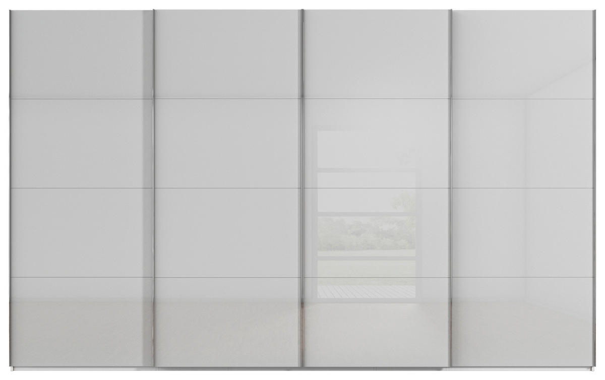 SCHWEBETÜRENSCHRANK 361/223/68 cm 4-türig Weiß, Seidengrau  - Chromfarben/Seidengrau, Design, Glas/Holzwerkstoff (361/223/68cm) - Novel