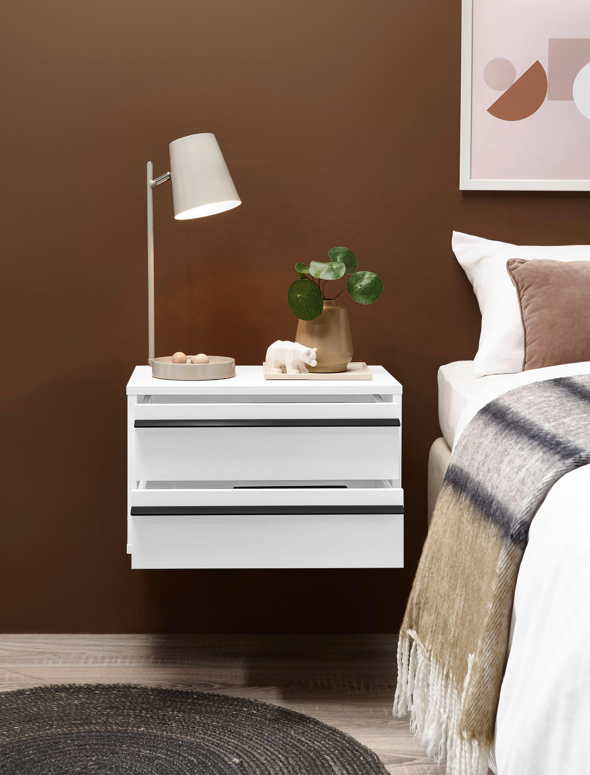 NACHTKÄSTCHEN 50/31/34 cm  in Weiß  - Schwarz/Weiß, KONVENTIONELL, Holzwerkstoff/Metall (50/31/34cm) - Chameo