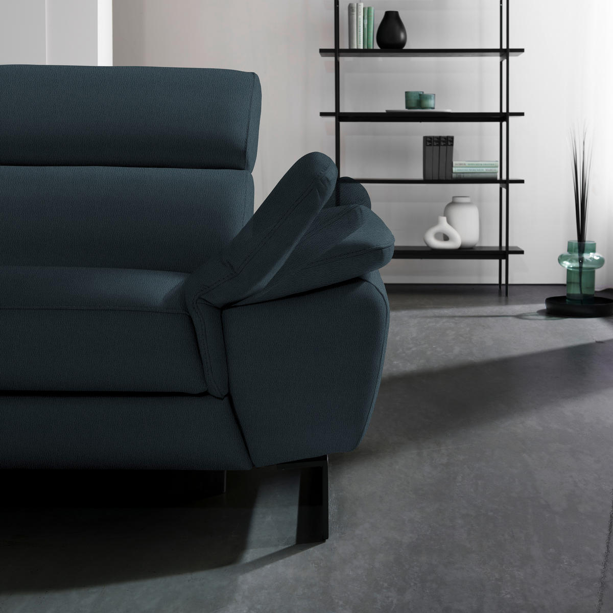 ECKSOFA in Echtleder Dunkelblau  - Schwarz/Dunkelblau, Design, Leder/Metall (281/225cm) - Celina Home