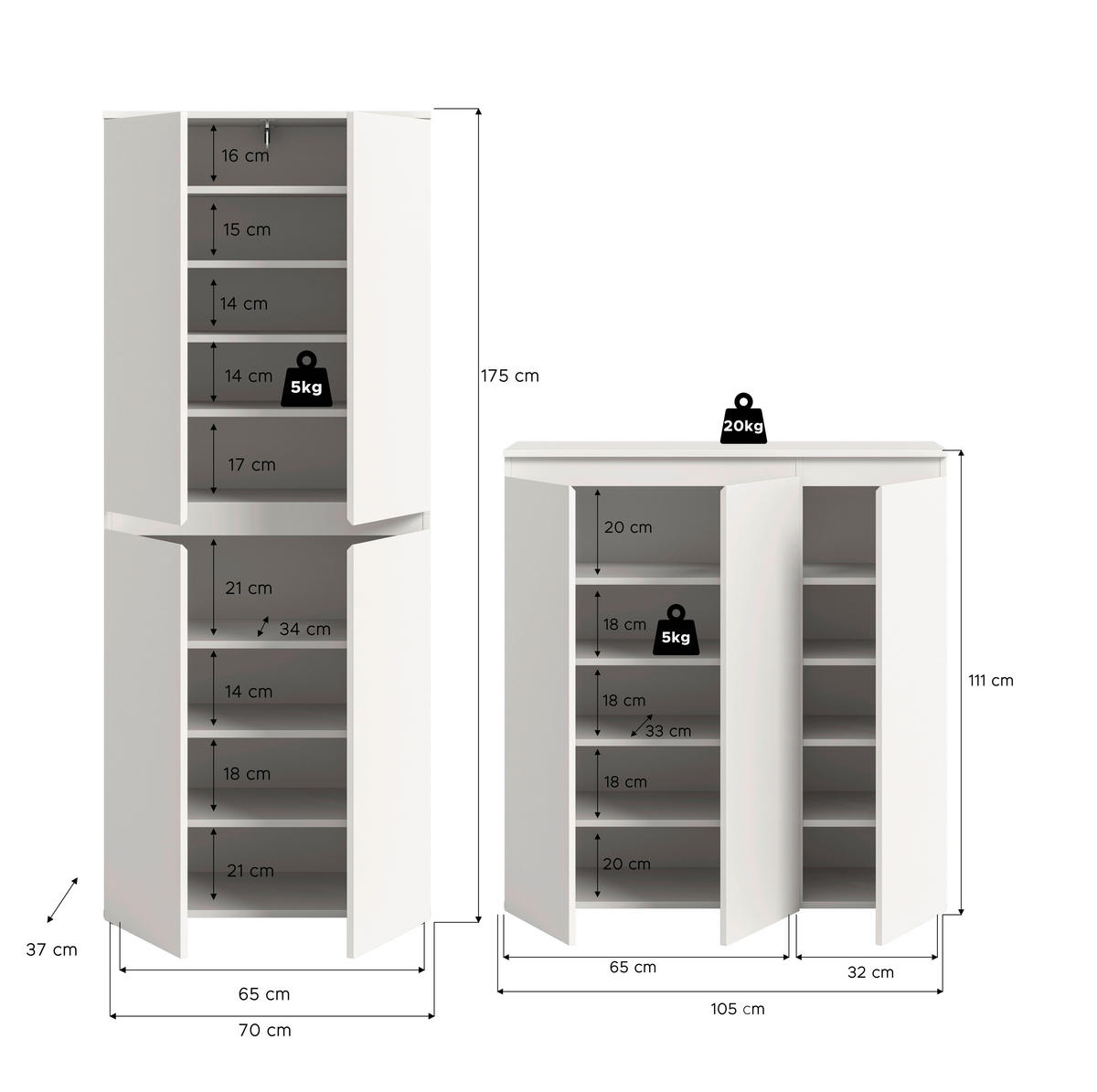 GARDEROBENSCHRANK  in 190/175/37 cm  - Schwarz/Weiß, Design, Holzwerkstoff/Kunststoff (190/175/37cm) - Livetastic