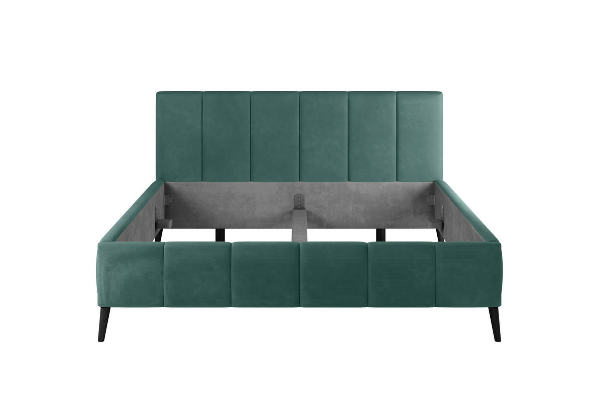 POLSTERBETT 160/200 cm, inkl. gepolstertes Kopfteil, Lattenrost,  in Dunkelgrün  - Dunkelgrün/Schwarz, Trend, Holz/Textil (160/200cm) - home24