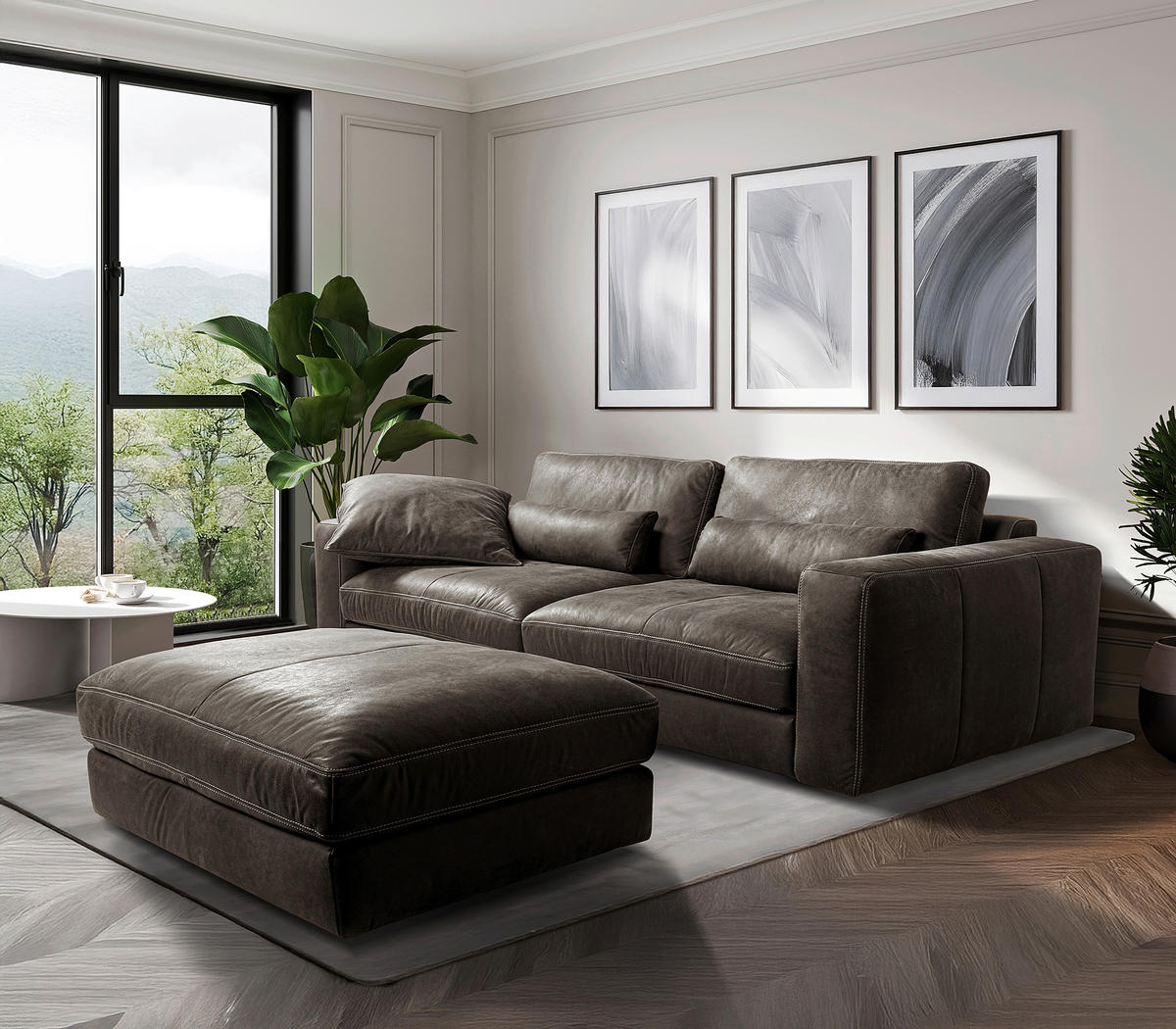 3-SITZER-SOFA  in Echtleder Fango   - Fango/Beige, Design, Leder/Kunststoff (300/85/123cm) - Livetastic