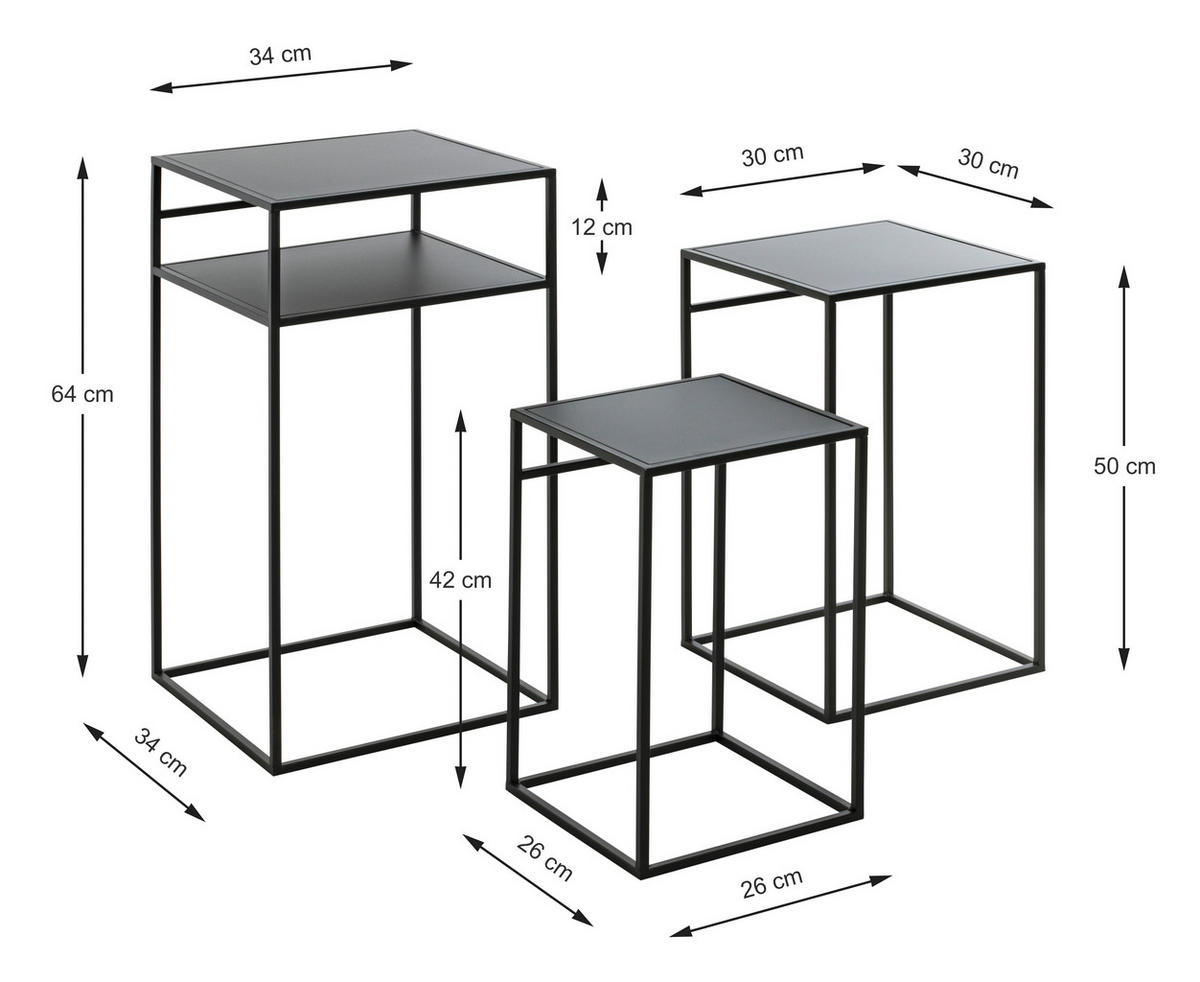 SET STOČIĆA   - crna, Moderno, metal (26/30/34/42/50/64/26/30/34cm) - Carryhome