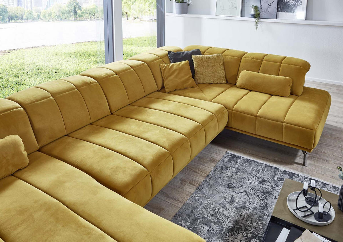 SJEDEĆA GARNITURA tekstil  curry žuta   - curry žuta/crna, Moderno, tekstil (383/98/212cm) - Beldomo Style