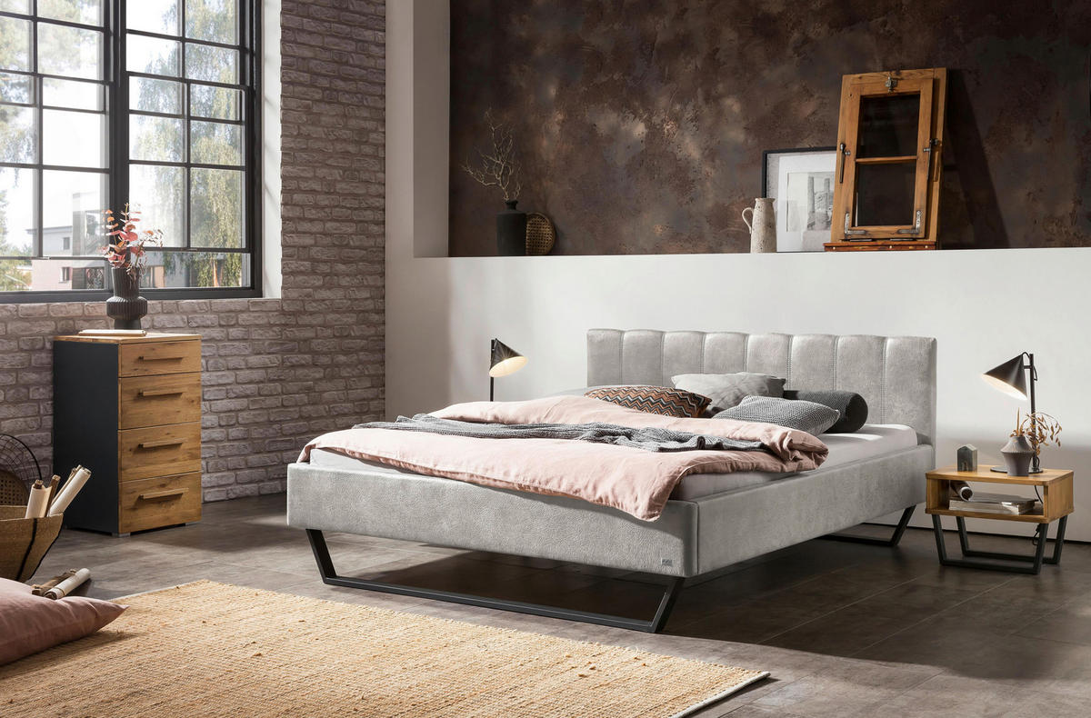 POLSTERBETT gepolstertes Kopfteil 180/200 cm  in Grau  - Anthrazit/Grau, KONVENTIONELL, Textil/Metall (180/200cm) - Hasena