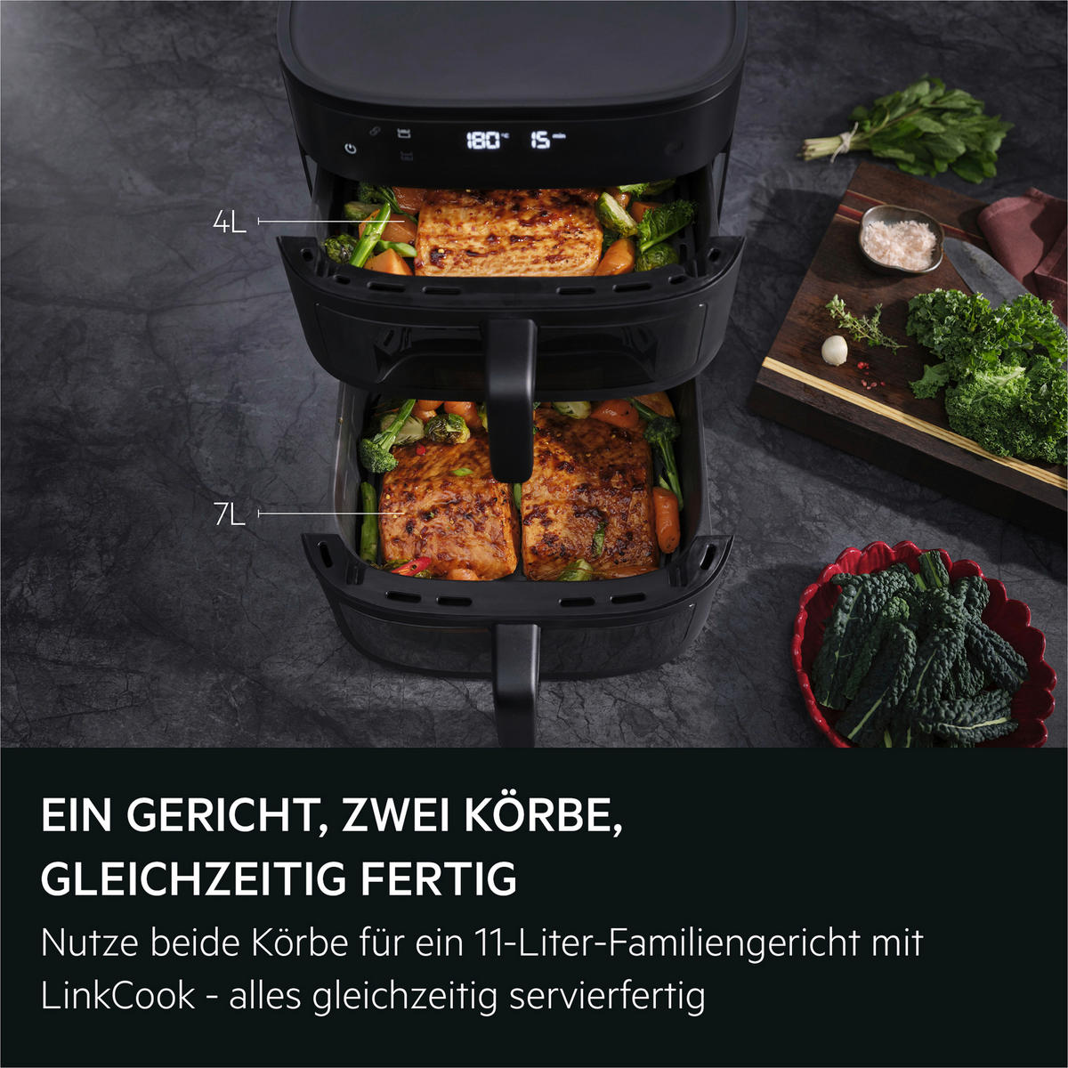 HEISSLUFTFRITTEUSE 7,0 + 4,0 L  - Schwarz, Basics, Kunststoff (30/41/32cm) - AEG