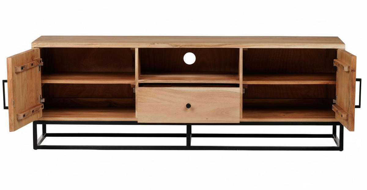 LOWBOARD  160/55/40 cm 1 Schublade(n)  - Schwarz/Naturfarben, Design, Holz/Metall (160/55/40cm) - Livetastic