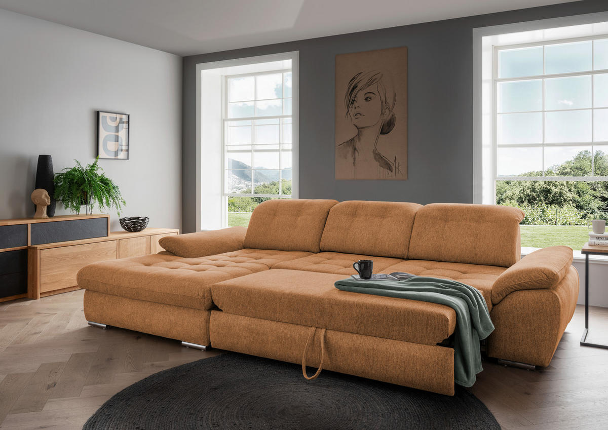 ECKSOFA in Chenille Currygelb  - Chromfarben/Currygelb, Modern, Textil/Metall (184/314cm) - Livetastic