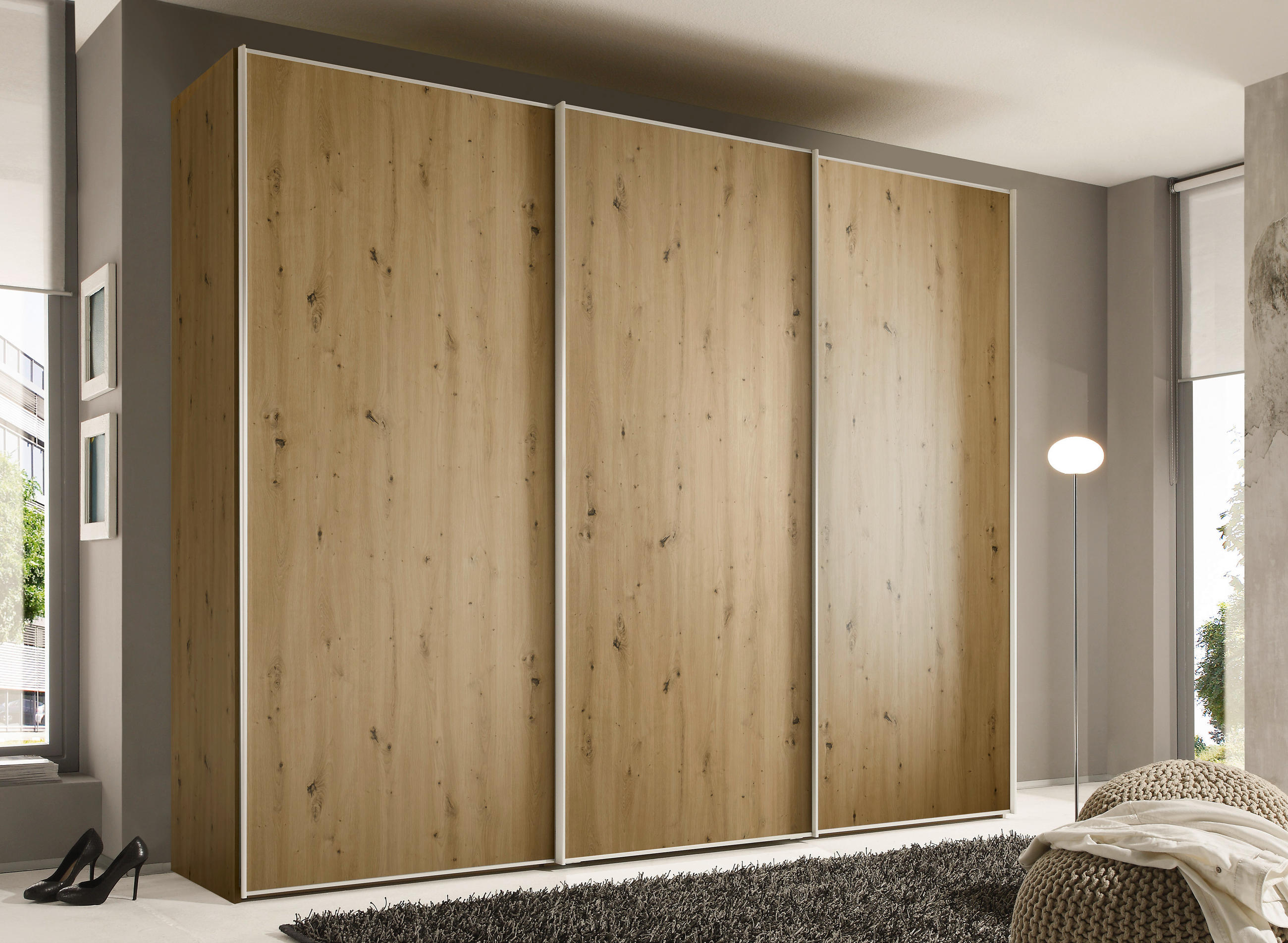 SCHWEBETÜRENSCHRANK in Eiche Artisan  - Alufarben/Eiche Artisan, Design, Holzwerkstoff/Metall (298/222/68cm) - Moderano