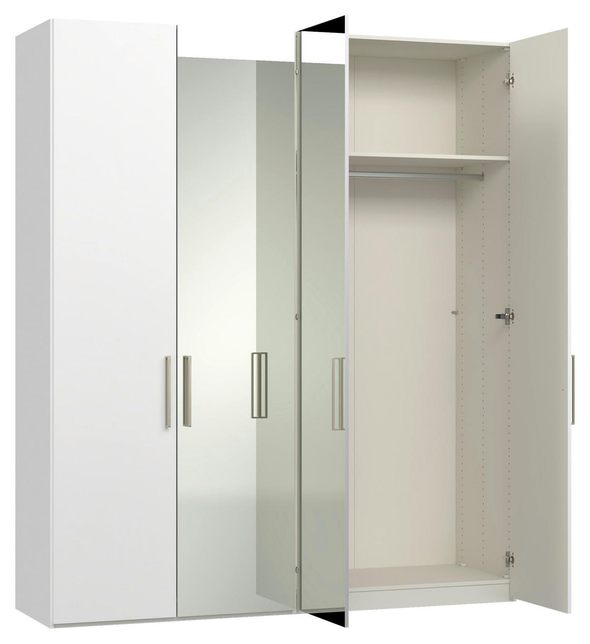 DREHTÜRENSCHRANK 203/236/59 cm,  in Weiß, 4-türig  - Edelstahlfarben/Weiß, Design, Glas/Holzwerkstoff (203/236/59cm) - Jutzler