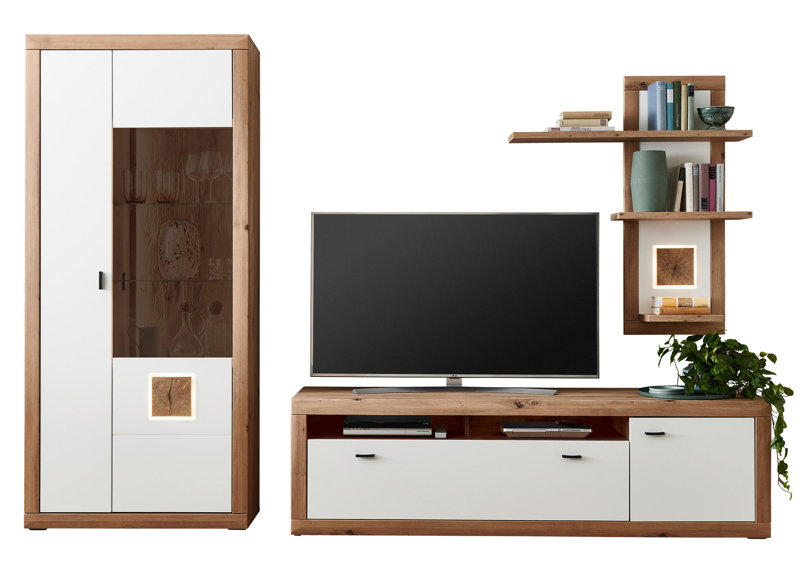 WOHNWAND  in Weiss, Eiche Artisan 295,4/206,3/50,1 cm  - Weiss/Anthrazit, Konventionell, Glas/Holzwerkstoff (295,4/206,3/50,1cm) - Stylife