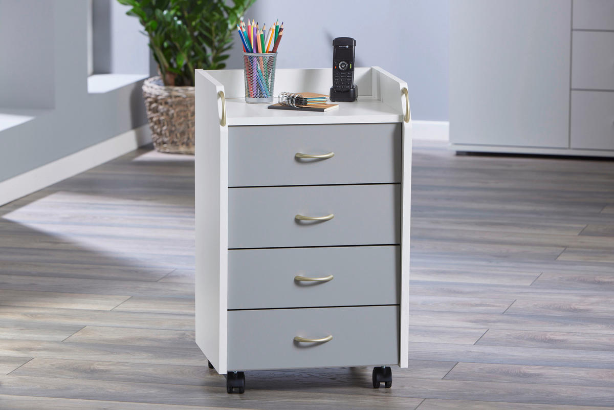 KONTAJNER NA KOLIESKACH, 40/65/36 cm - sivá/biela, Konventionell, kompozitné drevo/plast (40/65/36cm) - MID.YOU