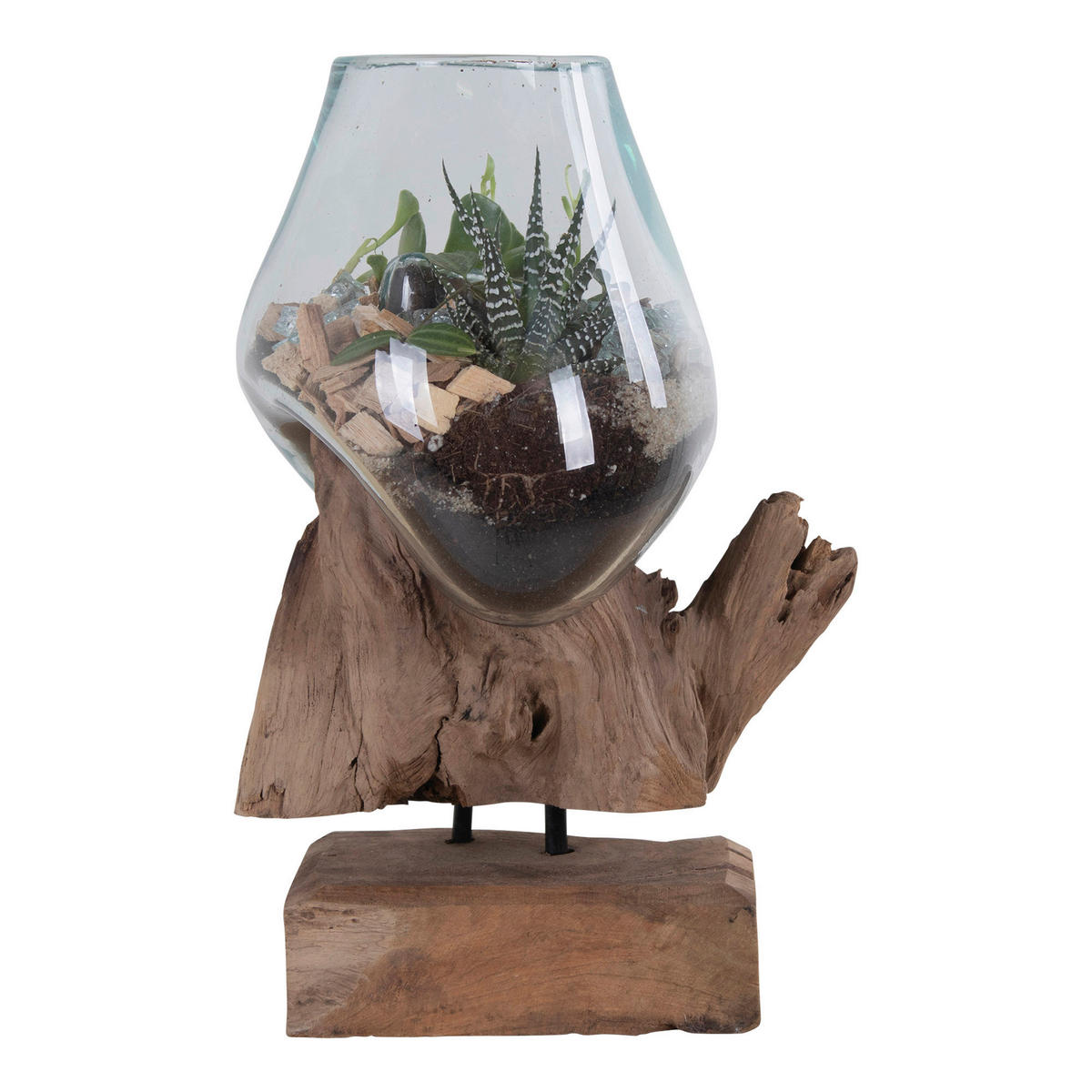 VASE  - Klar/Teakfarben, Design, Glas/Holz (18/25/15cm)