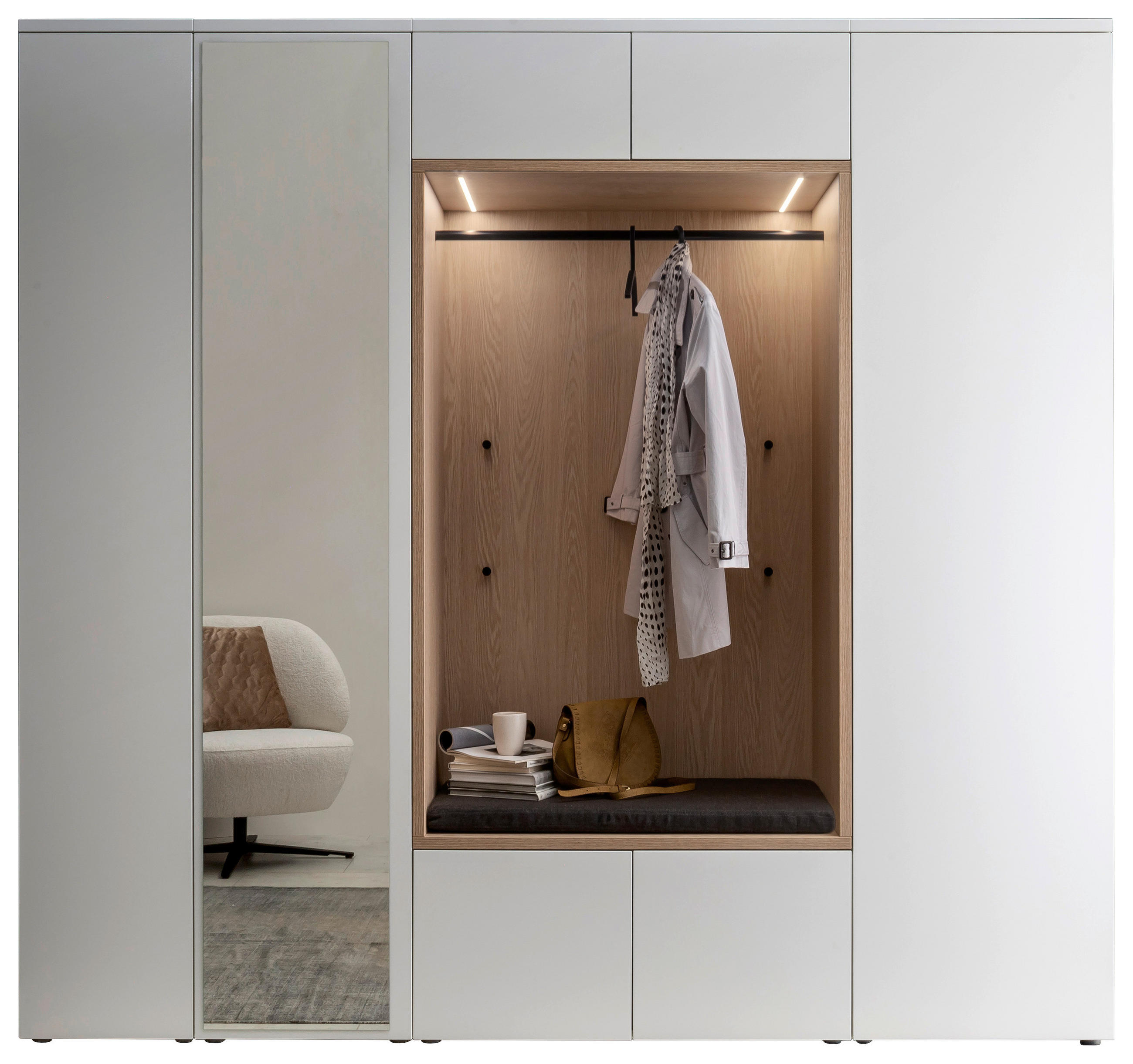 GARDEROBE 7-teilig  in 250/233/59 cm  - Eichefarben/Weiß, Design, Holzwerkstoff/Textil (250/233/59cm) - Moderano