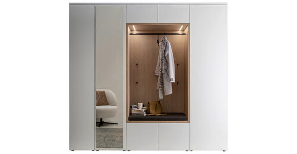 GARDEROBE 7-teilig in 250/233/59 cm - Eichefarben/Weiß, Design, Holzwerkstoff/Textil (250/233/59cm) - Moderano