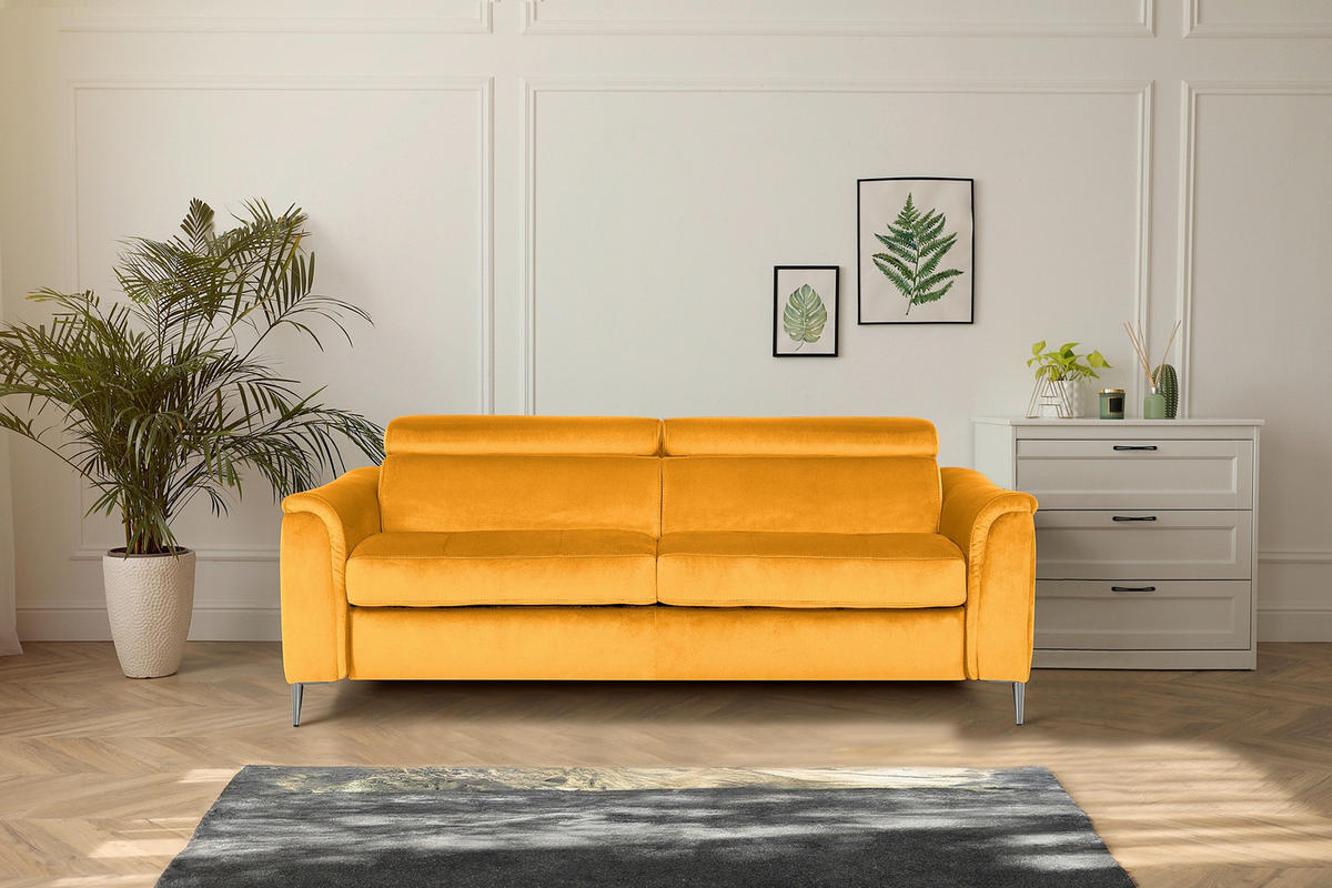 SCHLAFSOFA Samt Gelb  - Chromfarben/Gelb, Design, Textil/Metall (203/77-98/103cm) - MID.YOU