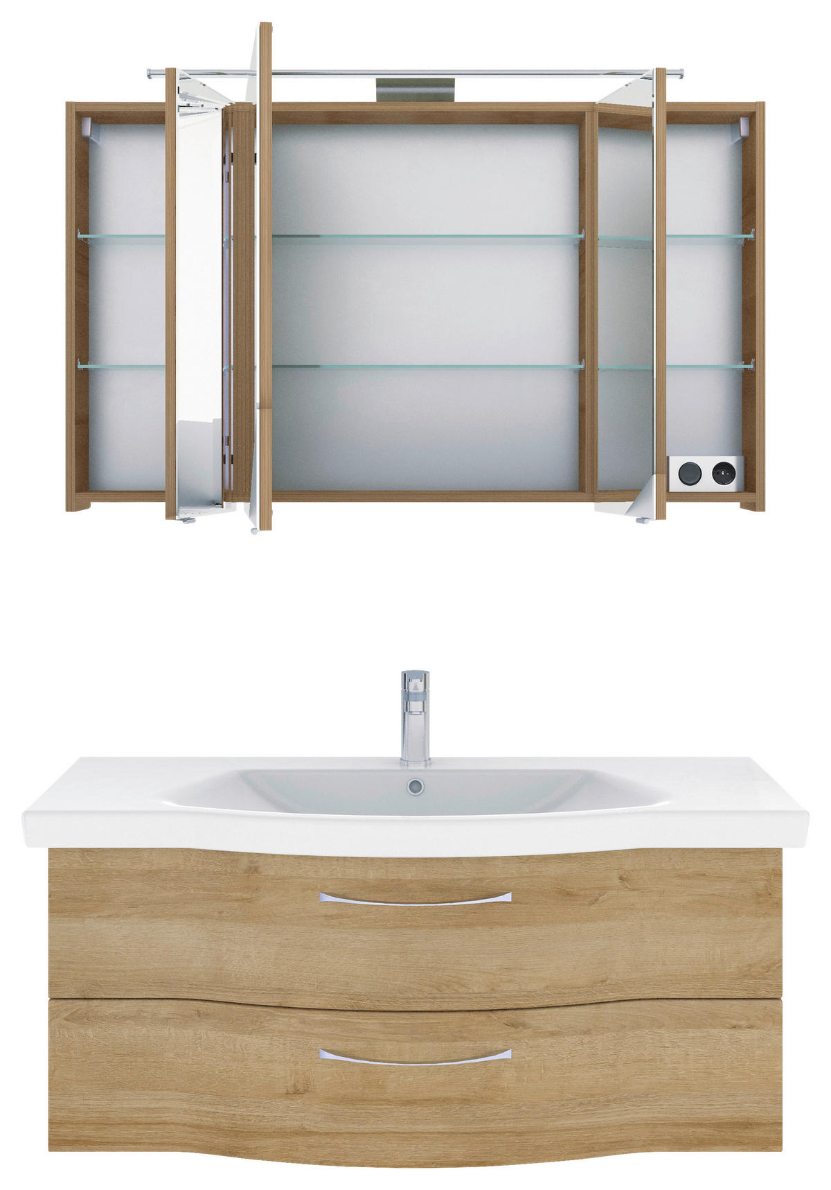 BADEZIMMER 3-teilig  in 122 cm  - Chromfarben/Eichefarben, KONVENTIONELL, Glas/Keramik (122cm) - Pelipal