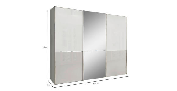 SCHWEBETÜRENSCHRANK 250/217/67 cm 3-türig Grau, Weiß - Chromfarben/Weiß, KONVENTIONELL, Glas/Holzwerkstoff (250/217/67cm) - Novel