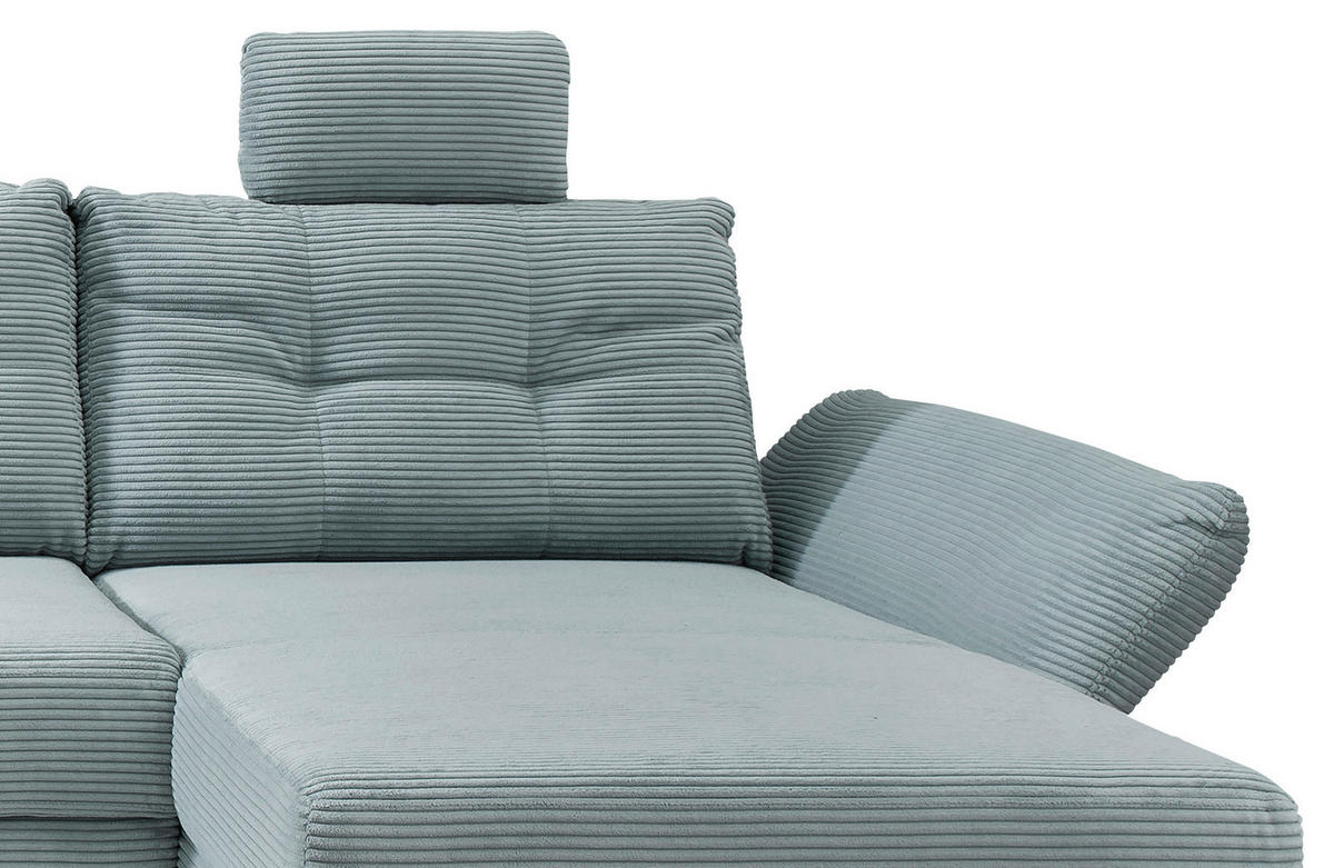 WOHNLANDSCHAFT in Cord Hellblau  - Naturfarben/Hellblau, Modern, Holz/Textil (206/338-352/176cm) - Livetastic