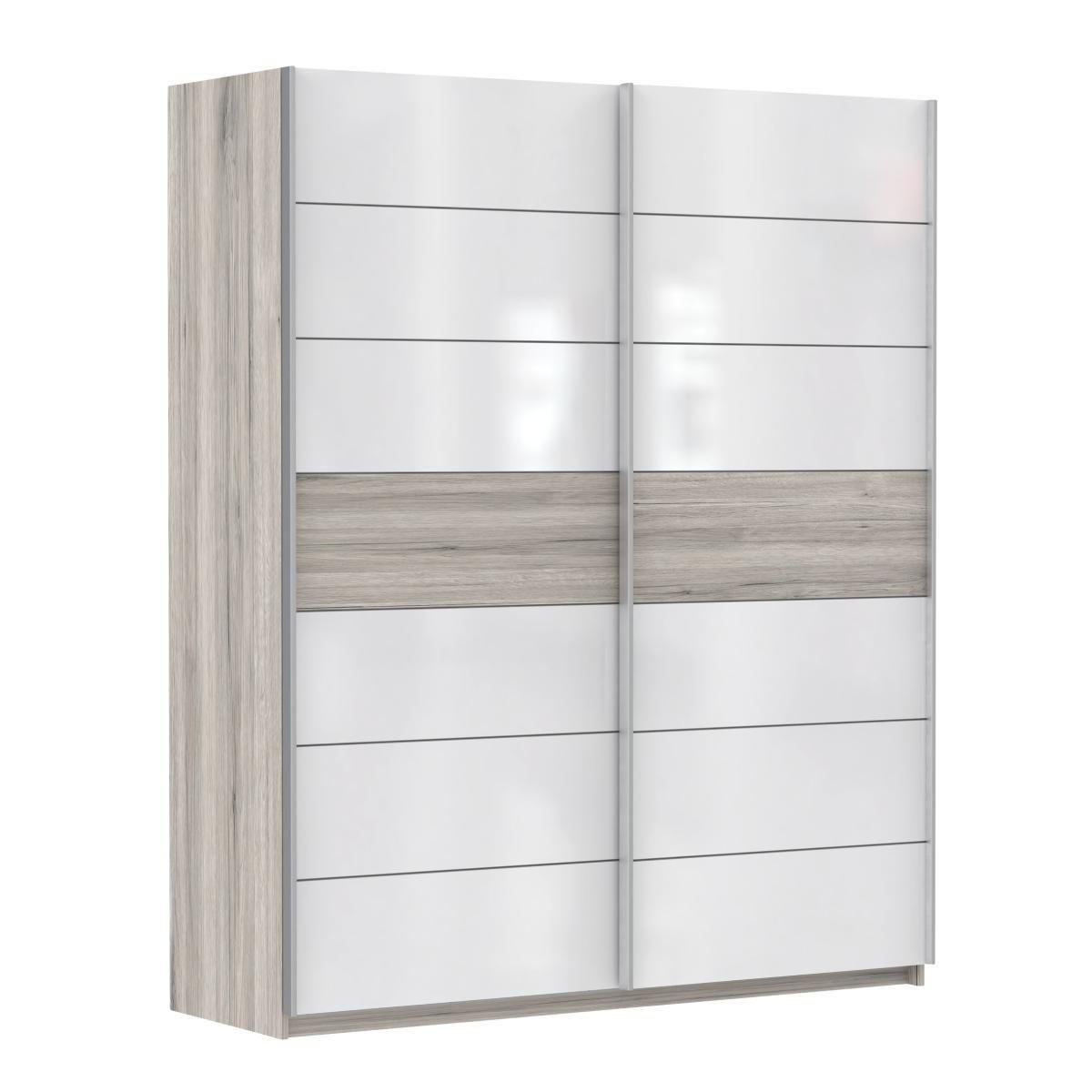 DULAP CU UșI CULISANTE in culoare lemn stejar, alb lucios intens  - culoare lemn stejar/alb lucios intens, Basics, metal/material pe bază de lemn (170,3/209,7/61,2cm) - Xora